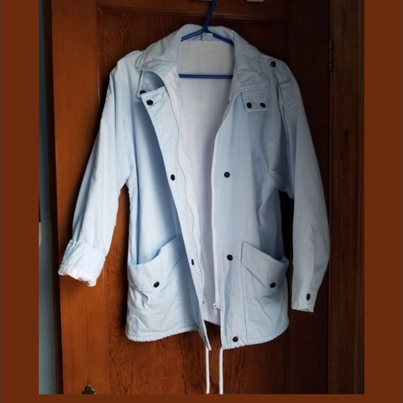 Rare, vintage 80s, pale blue, cotton jacket, epaulets, pockets, from England - Picture 2 of 8